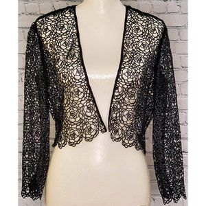 Leslie Fay Floral Lace Bolero Open Front Black